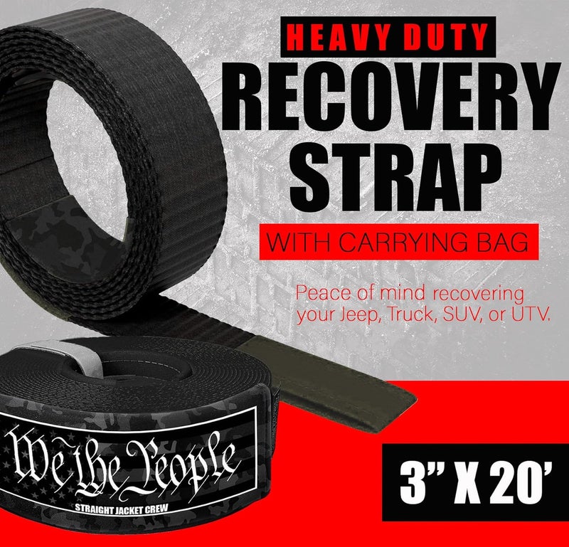 Straight Jacket Crew 3" X 20' Heavy Duty Tow Strap - 30,000 Lb Break Strength Recovery Strap for Truck, SUV, Jeep & Off-Road Use | Reinforced Loops, Abrasion Sleeve & Carry Bag Included. - Image 4